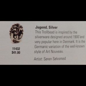 Trollbeads Sterling Silver “Jugend  “Bead